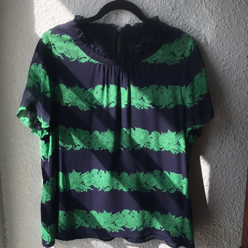 J Crew silk chiffon blouse in navy and green floral (small size 14)